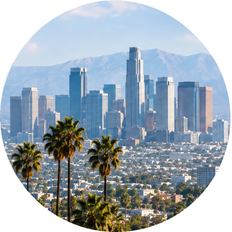 The Los Angeles skyline under a clear sky